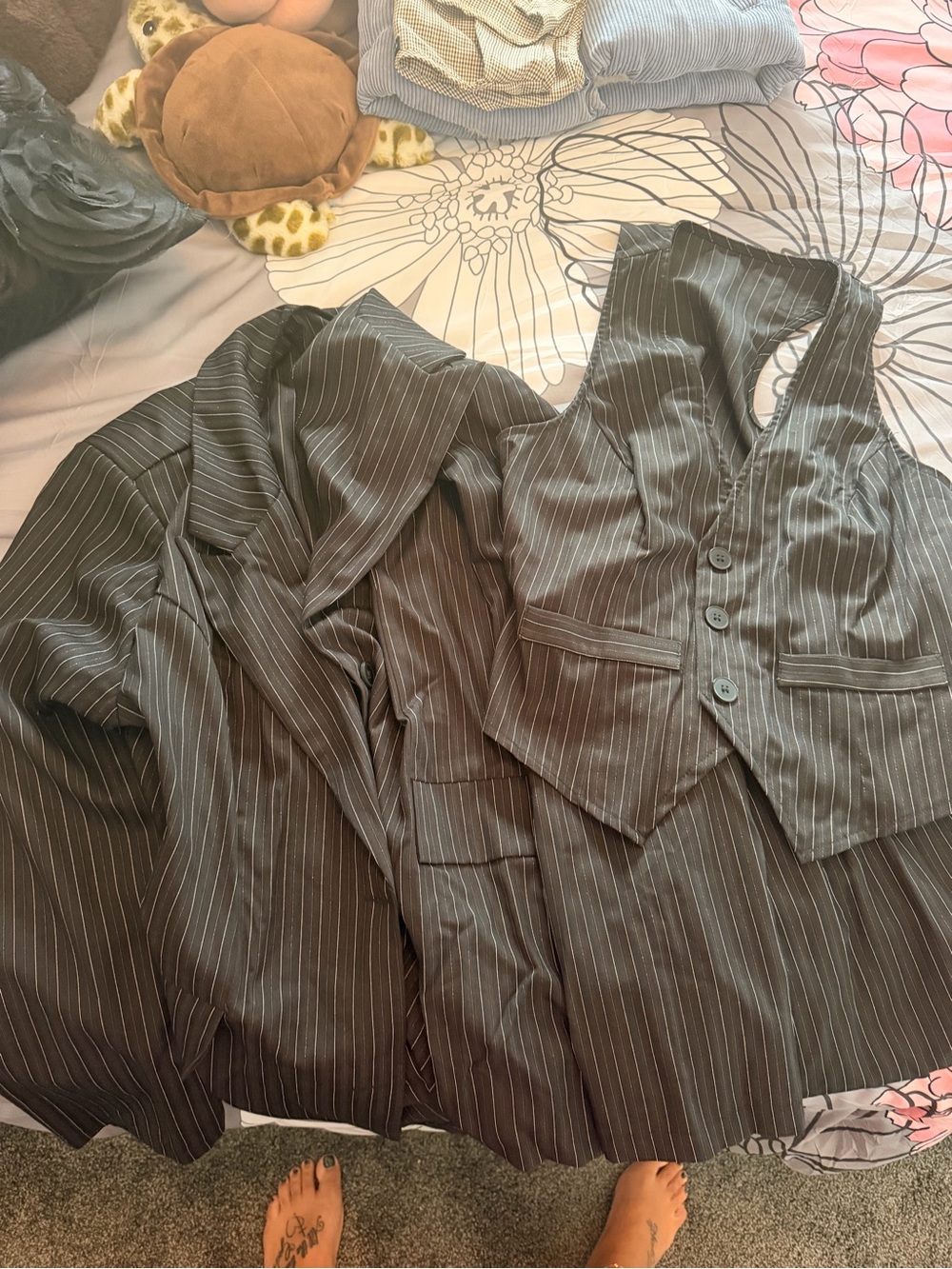 SHEIN Black Pinstripe Jumpsuit Romper Set